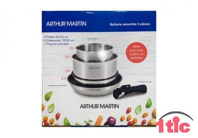 Batterie de cuisine ARTHUR MARTIN 5 pièces inox avec poigne amovible AMBI5CR تجهيزات المطابخ